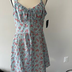 Lucky Brand Light Blue Dress with Red Floral Print